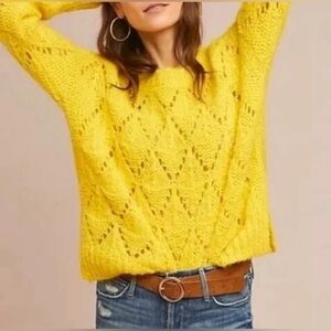 Anthropologie Yellow Open-Knit Pullover Sweater